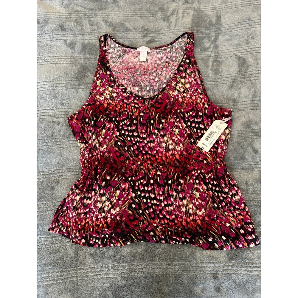 Nwt Ambrielle Sleepwear Rayon Pink Red Feather Print Cami Tank Top Womens Medium